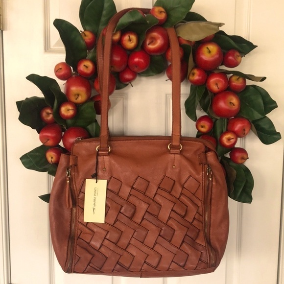 Brand New Marta Ponti Genuine Leather Woven Zippered Double Strap Shoulder Purse - Picture 1 of 16
